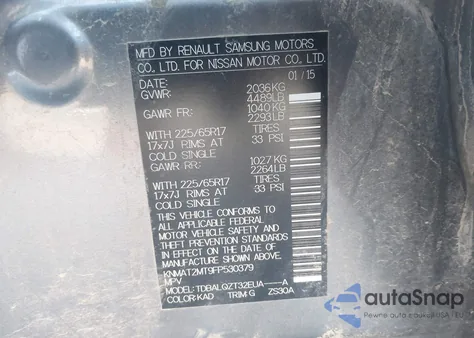 2015 Nissan Rogue Sv from USA, damaged, VIN KNMAT2MT9FP530379